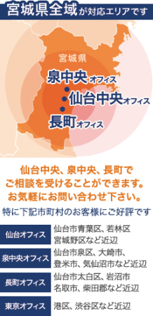 宮城県全域が対応エリアです